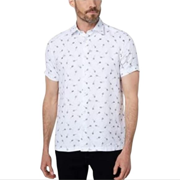 Ted Baker Charon Short Sleeve Carrot Print Linen Shirt Size 6 US 2XL - Picture 5 of 11